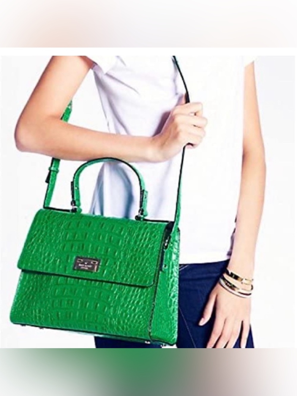 Kate Spade. / Doris
Green Croc-Textured Top-Handle Shoulder Bag